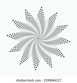 Fondo de la espiral de medio tono de círculo. los puntos abstractos del círculo concéntrico. espiral, giratoria, elemento twirl. Dosis circulares y radiales helix. Círculo segmentado con rotación.