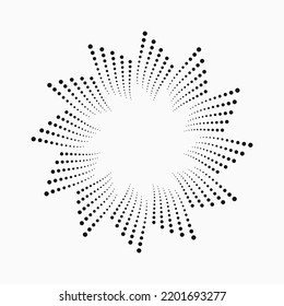 Fondo de la espiral de medio tono de círculo. los puntos abstractos del círculo concéntrico. espiral, giratoria, elemento twirl. Dosis circulares y radiales helix. Círculo segmentado con rotación.