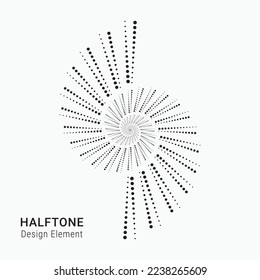 Circle halftone spiral background. dots abstract concentric circle. spiral, swirl, twirl element. Circular and radial dots helix. Segmented circle with rotation.