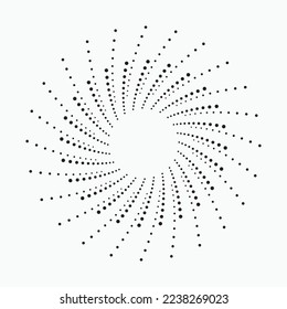 Circle halftone spiral background. dots abstract concentric circle. spiral, swirl, twirl element. Circular and radial dots helix. Segmented circle with rotation.