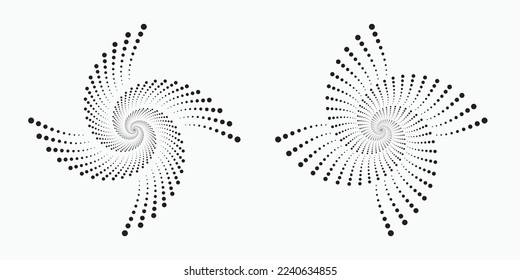 Circle halftone spiral background. dots abstract concentric circle. spiral, swirl, twirl element. Circular and radial dots helix. Segmented circle with rotation.