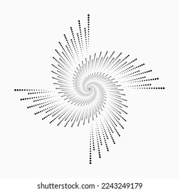 Fondo de la espiral de medio tono de círculo. los puntos abstractos del círculo concéntrico. espiral, giratoria, elemento twirl. Dosis circulares y radiales helix. Círculo segmentado con rotación.
