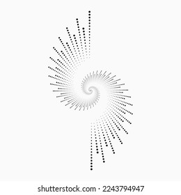 Circle halftone spiral background. dots abstract concentric circle. spiral, swirl, twirl element. Circular and radial dots helix. Segmented circle with rotation.