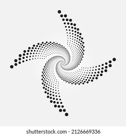 Circle halftone spiral background. Dotted abstract concentric circle. Spiral, swirl, twirl halftone element. Circular and radial dots helix. Segmented circle with rotation.