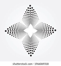 Circle halftone spiral element. Dots concentric circle frame. Swirl halftone object. Radial dots helix background. Halftone design element. Dotted circular frame logo.
