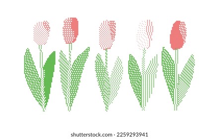 circle halftone tulips vector isolated illustration