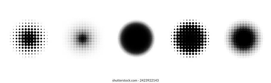 Circle halftones isolated. abstract dotted circles, round halftones geometric dots. vector illustration