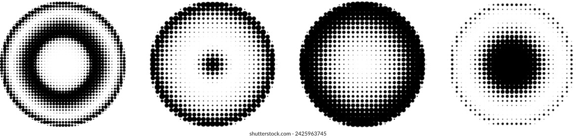 Círculo semitonos aislados. círculos punteados abstractos, puntos geométricos semitonos redondos. ilustración vectorial