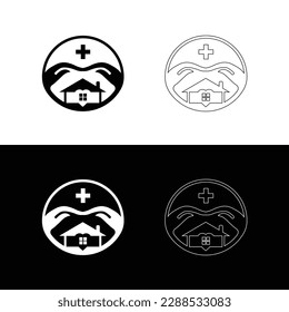 Icono médico del logotipo de la casa de cuidados de la mano del círculo 