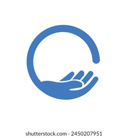 Circle hand care. Letter C care logo design with hand inspiration
