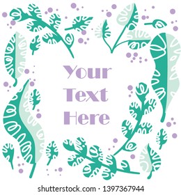 Circle hand drawn frame with blossom and text composition. Flower nature frame for text. Clip art in cartoon style. Ideal for decoration, packaging, postcards.