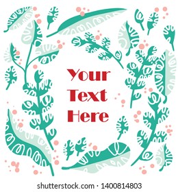 Circle hand drawn frame with blossom and text composition. Flower nature frame for text. Clip art in cartoon style. Ideal for decoration, packaging, postcards.