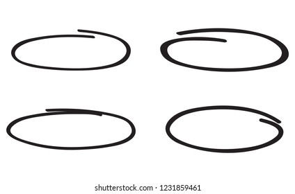 Circle hand drawn isolated on white background. Collection of different hand drawn black circles. For web site, logo and text check. Vector illustration
