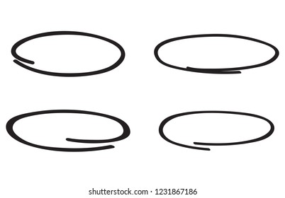 Circle hand drawn isolated on white background. Collection of different hand drawn black circles. For web site, logo and text check. Vector illustration