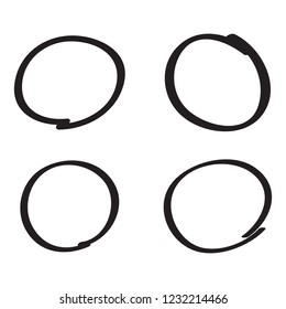 Circle hand drawn isolated on white background. Collection of different hand drawn black circles. For web site, logo and text check. Vector illustration