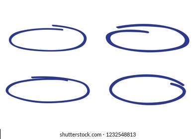 Circle hand drawn isolated on white background. Collection of different hand drawn blue circles. For web site, logo and text check. Vector illustration