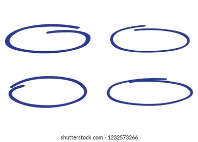 Circle hand drawn isolated on white background. Collection of different hand drawn blue circles. For web site, logo and text check. Vector illustration