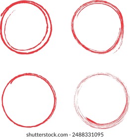 Círculo dibujado a mano aislado sobre fondo blanco. Colección de diferentes círculos rojos dibujados a mano. Para Sitio web, logotipo y texto. Ilustración vectorial eps 10.