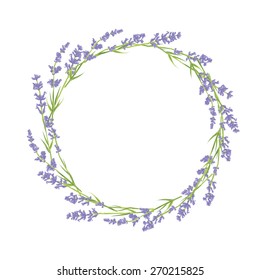 Circle of hand drawn lavender flowers . Hand drawn design for Thank you card, Greeting card or Invitation. Vector illustration.