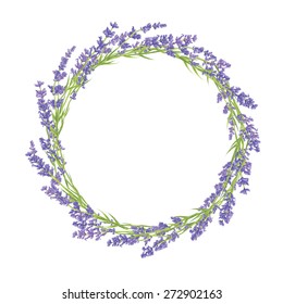 Circle of hand drawn lavender flowers . Hand drawn design for Thank you card, Greeting card or Invitation. Vector illustration.