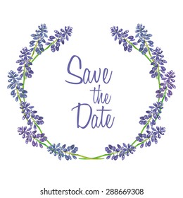 Circle Of Hand Drawn Lavender Flowers .Greeting Card Or Invitation. Vector Illustration.