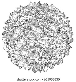 circle hand drawn lotus flower ,vector for coloring book and zentangle design.