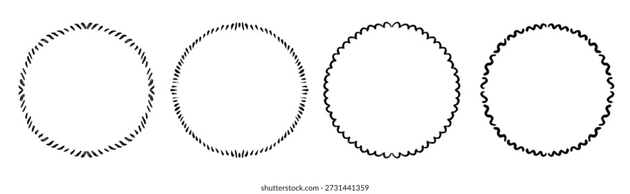 circle hand drawn scalloped frame set round black ribbon