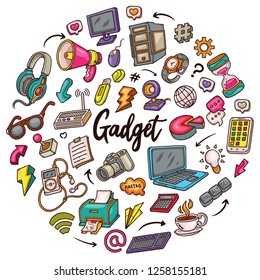 Circle Hand drawn set of Gadget doodles in Colors vector