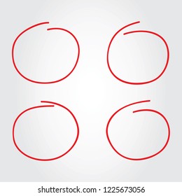 Circle hand drawn set isolated on gray background. Collection of different hand drawn red circles. For web site, logo and text check. Vector illustration