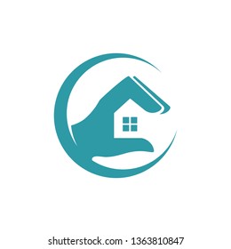 Circle Hand Hold Home House - Simple Modern Logo Illustration