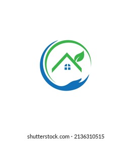 Circle hand home plant logo,house building,architecture,real estate nature symbol icon design on illustration 