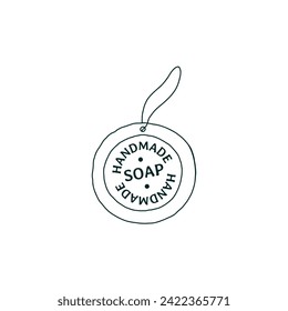 Logotipo de placa de jabón hecha a mano en círculo para promoción de marca comercial, embalaje, diseño de sitios web y estudio creativo. Ilustración minimalista de vectores dibujados a mano