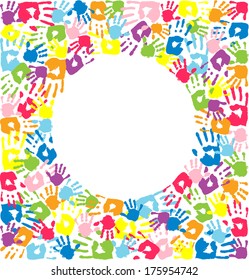 Circle of the handprints of father, mother and children