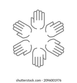 Círculo del icono de la línea de manos. Trabajo en equipo, cooperación, símbolo de asociación