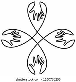circle Hands logo template. Concept logotype design for the team, teamwork, fund, association, community, charity and volunteer, social project and etc. Vector graphic illustration in black 