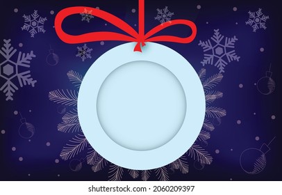 Circle hang tag with decoration items merry christmas and happy new year. background with blank frame decorated, vector illustration of winter 