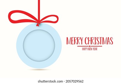 Circle hang tag with message merry christmas and happy new year. background with blank frame decorated, vector illustration of winter 
