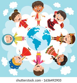 Circle Of Happy Children Different Races