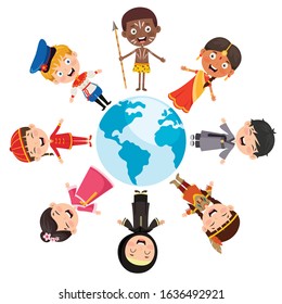 Circle Of Happy Children Different Races