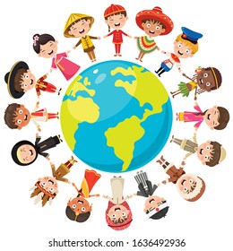 Circle Of Happy Children Different Races