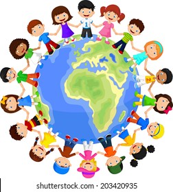 Circle of happy children different races