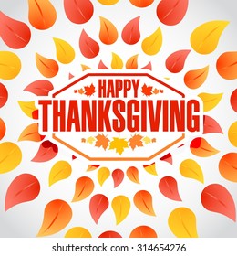 circle Happy thanksgiving stamp illustration sign over autumn leaves background