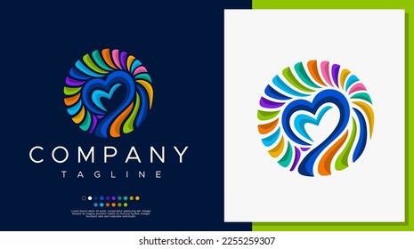 Circle heart logo design template. Colorful heart logo design.