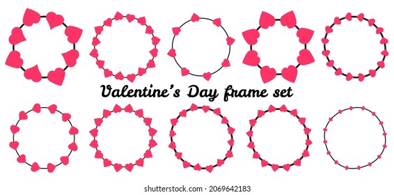 Circle heart valentine day frame set for cards, stickers or social media. 