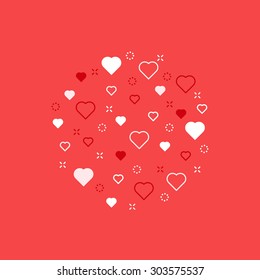 Circle of hearts, decoration background. Love theme pattern with hearts, vector illustration