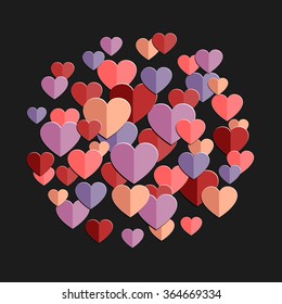 Circle of hearts. Flat style romantic background.