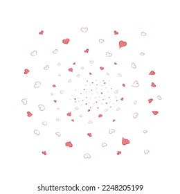 Circle with hearts. Vector illustration. Little hearts drawn by hand. Hearts flying from the center. Design for print cover, books, brochures, templates, banner, fabric for textile, craft and papers.