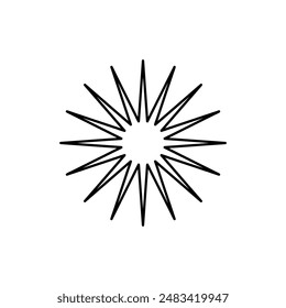 Circle, hedgehog, sharp needles, corners. Sign, symbol, black and white vector illustration.