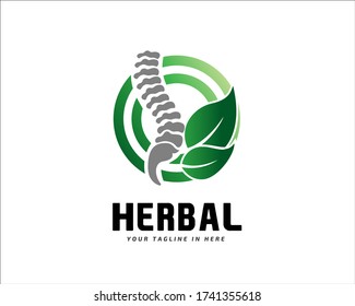 Circle herbal spine backache logo design inspiration