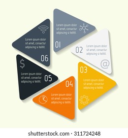 Circle hexagon infographic design template. Round banner with 6 triangle options. Number banners template for diagram, graph, presentation or chart. Business concept sequence banners. EPS10 layout.